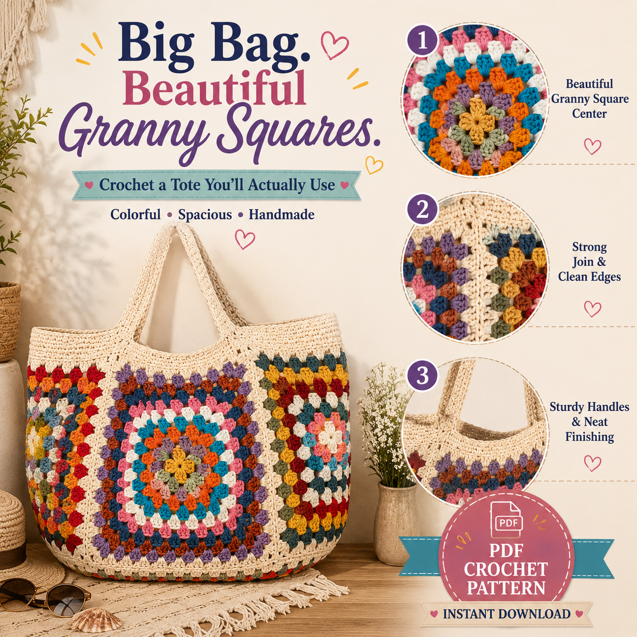 Granny Square Beach Bag Crochet Pattern